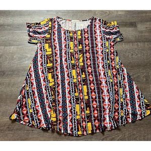 WOMEN'S LARACE TOP BLOUSE TUNIC Multicolor Bright Size XL Rayon Spandex C5